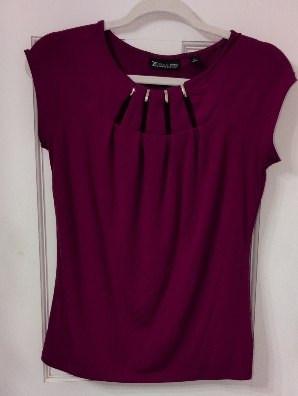 7th Ave New York & Co-Plum Cap-Sleeve Pleated Neck Blouse